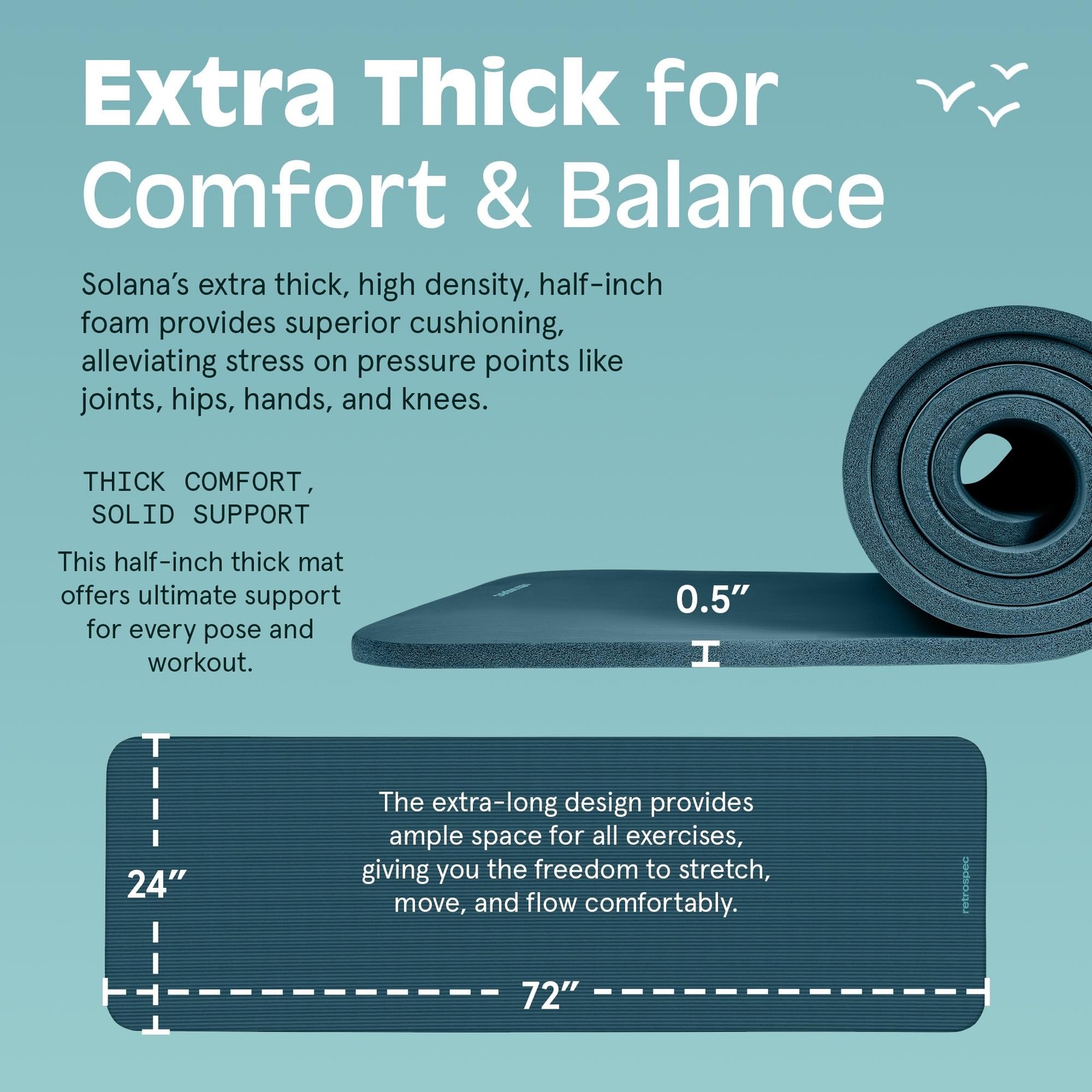 Retrospec Solana Yoga Mat Thick 1/2in Non-Slip Workout Mat with Nylon Strap -…