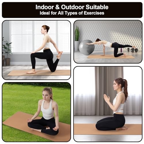 Eco-Friendly Cork Yoga Mat – 7mm Thick – 72″x24″, 2 lbs – Non-Slip – Cork + TPE