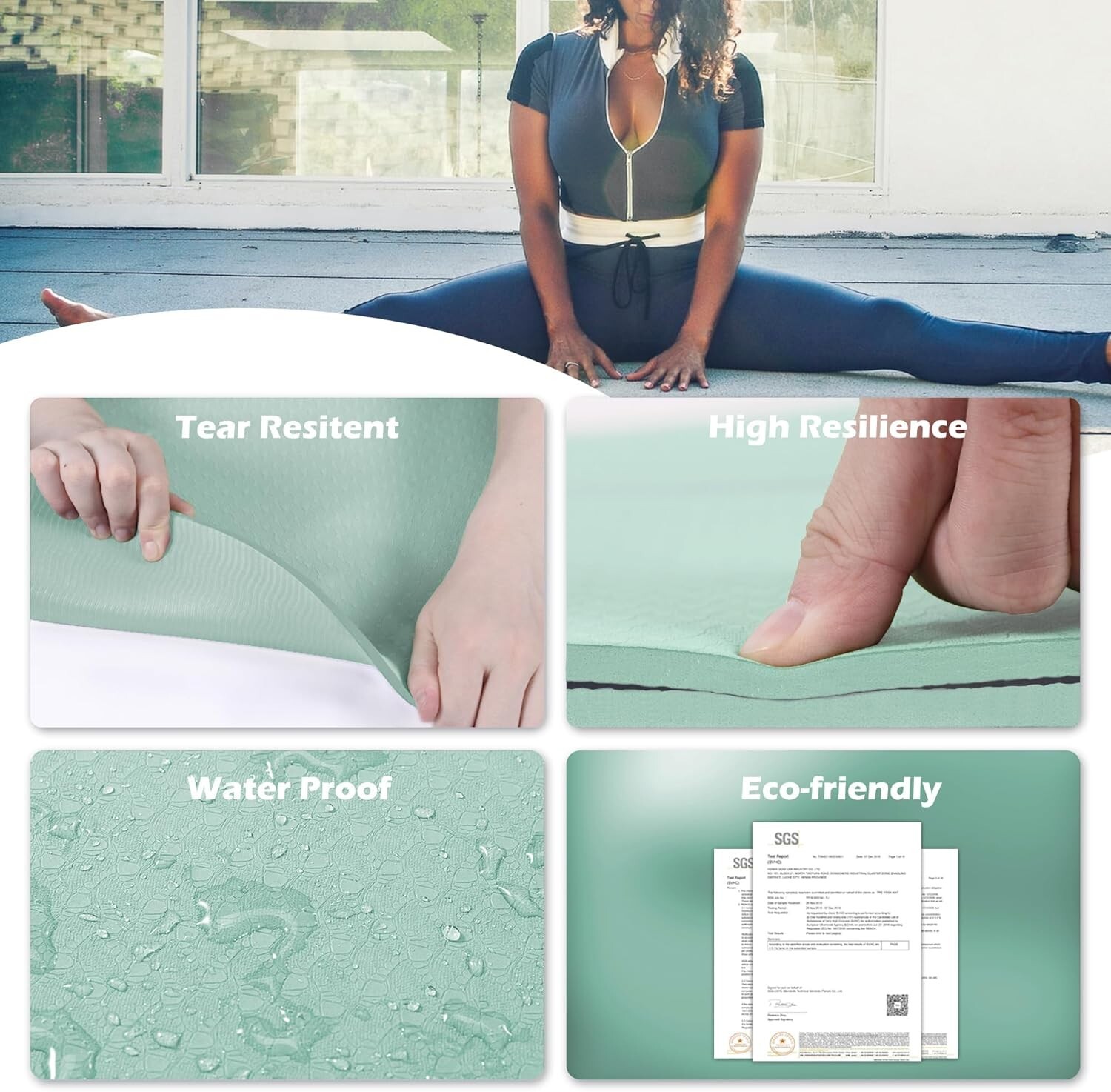Yoga Mat Non Slip, Pilates Fitness Mats, Eco Friendly, Anti-Tear 1/4″ Thick Y…