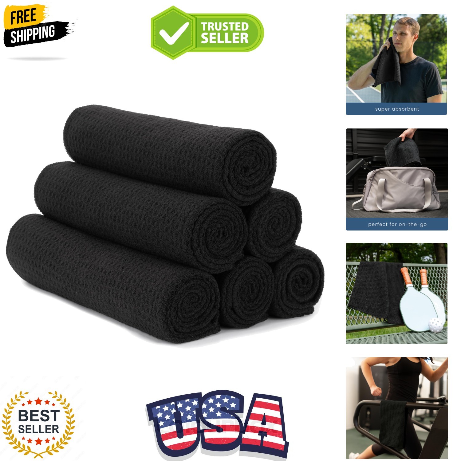 Microfiber Gym Towels, Yoga Towel for Home and Gym Bag, 16 Inch x 27 Inch, 6 …