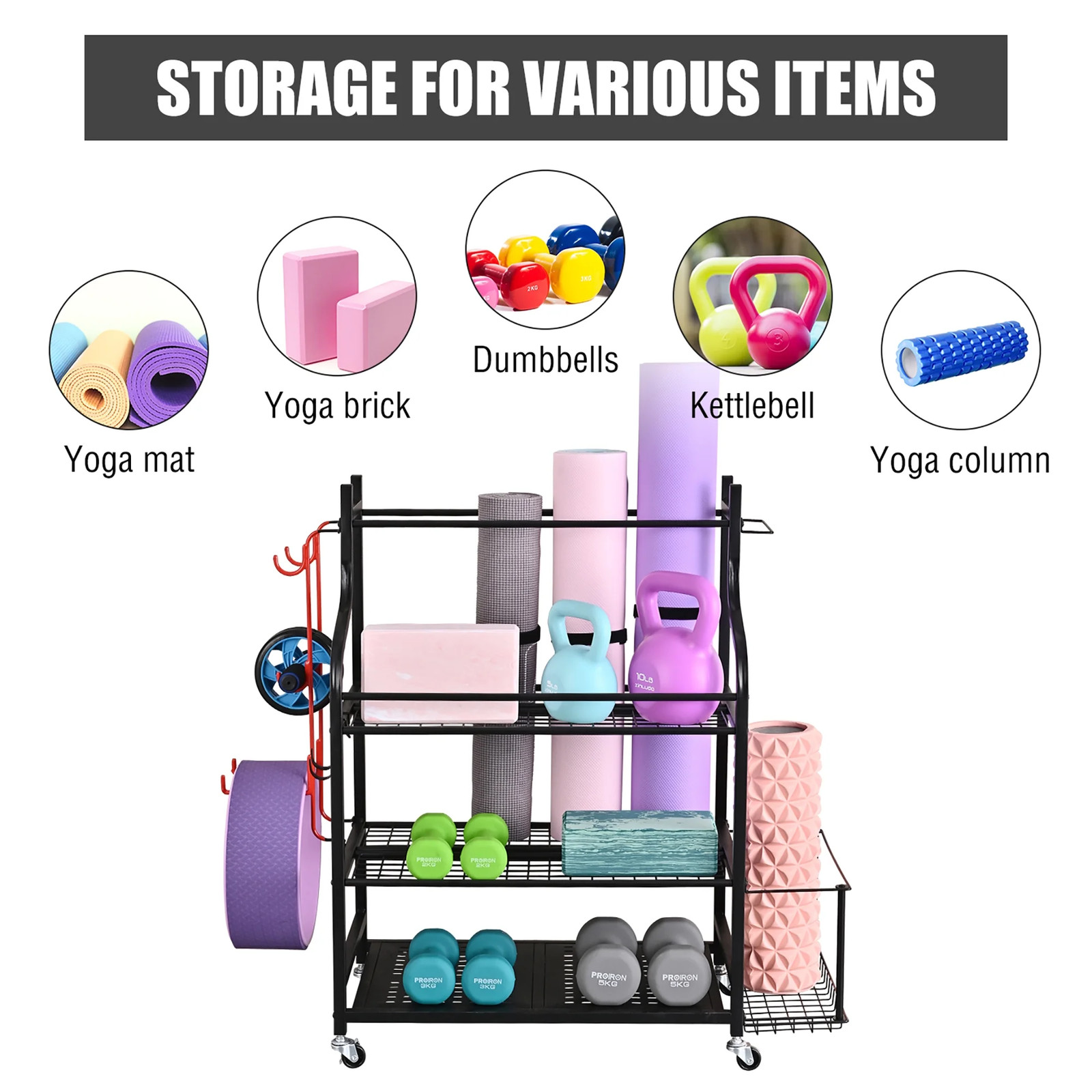 Yoga Mat Storage Racks,Home Gym Storage Rack for Dumbbells Kettlebells Foam Roll