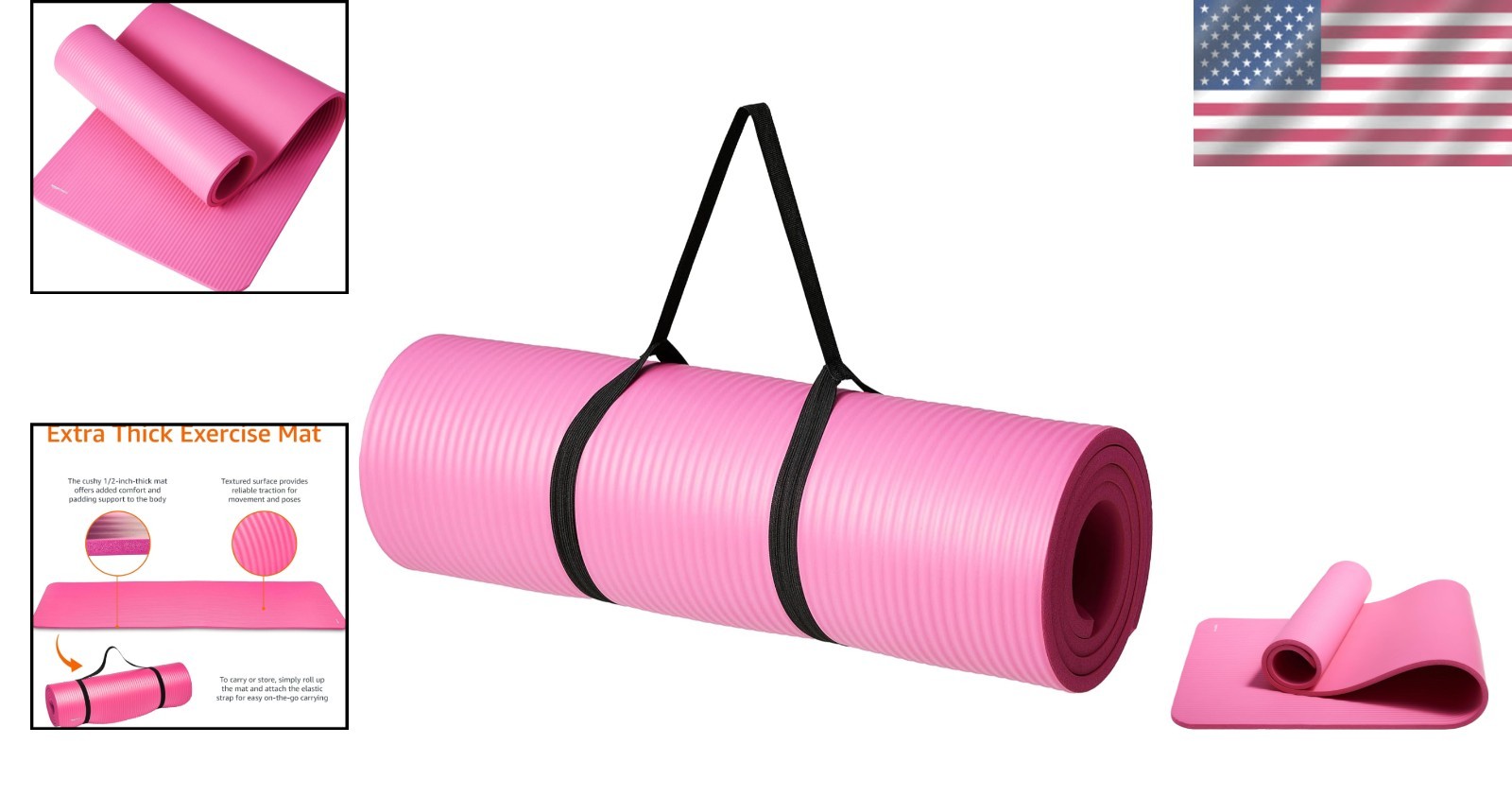 Durable Foam Exercise Mat – Extra Thick Pink Yoga Mat with Carrying Strap