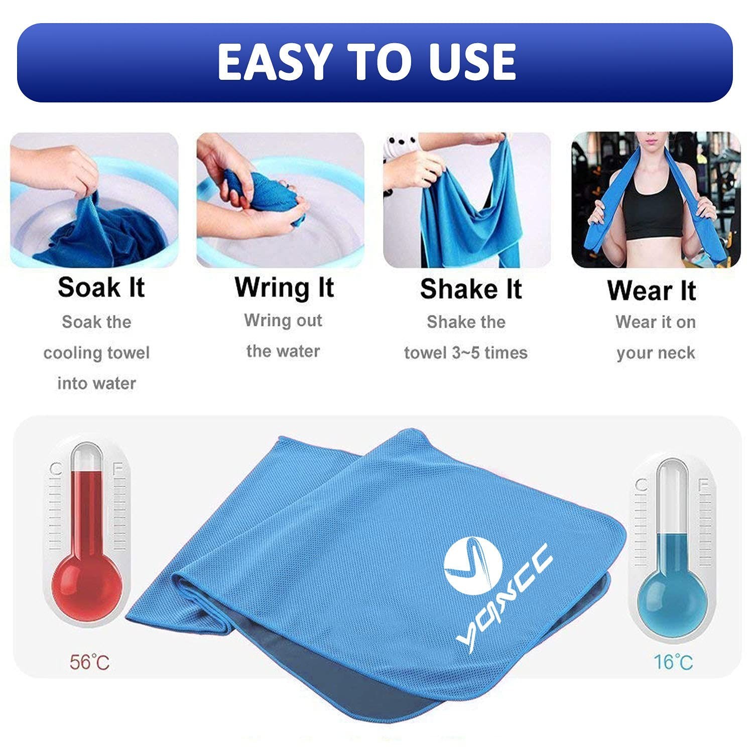 YQXCC Cooling Towels 4 Pack (40″x12″) Cool for Neck, Microfiber Soft Breathab…