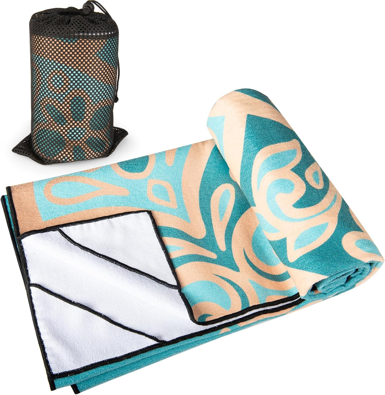 Yoga Towel with Corner Pockets, Non Slip Grip Dots Absorbent Hot Yoga Mat Towels