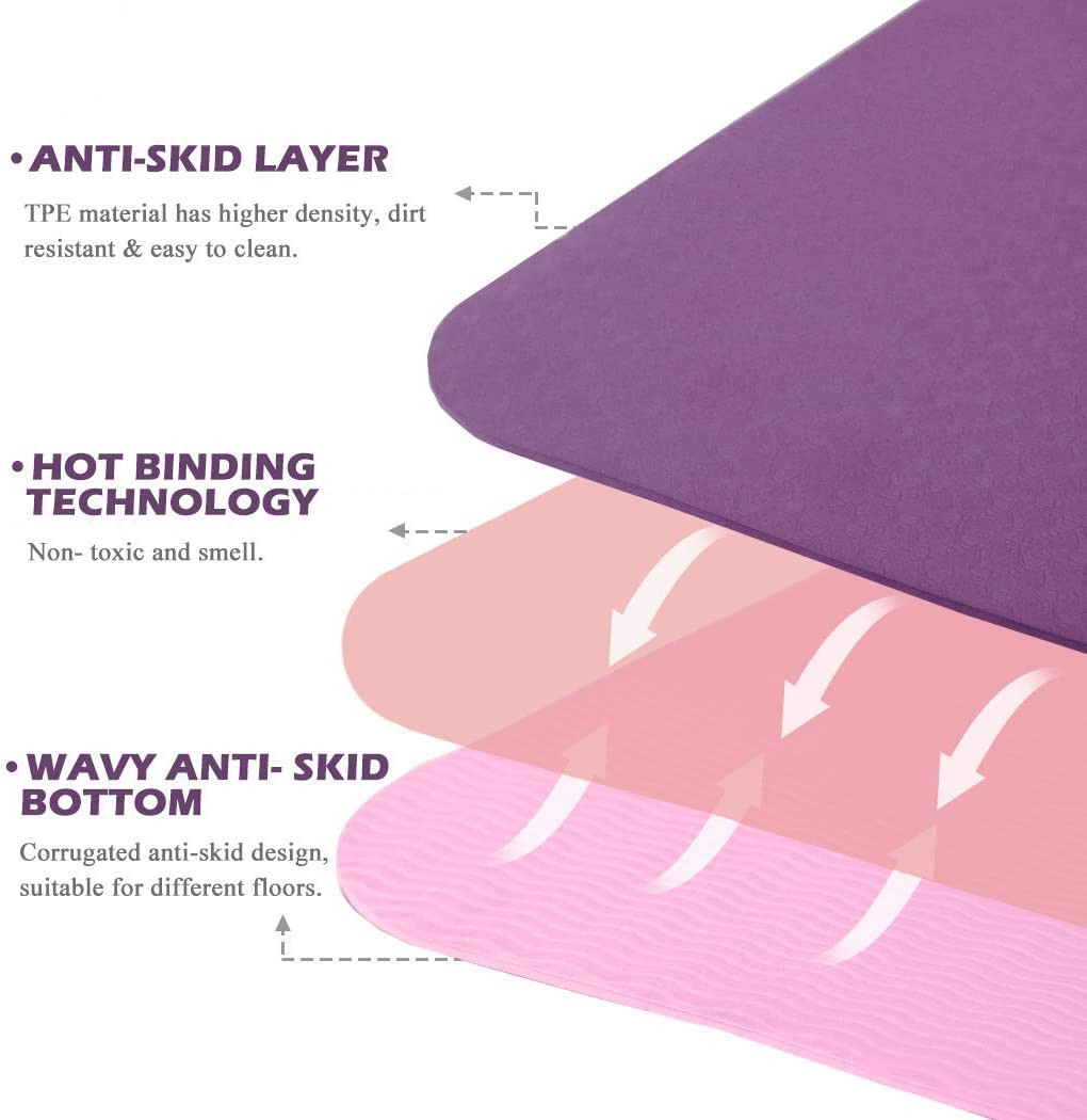 Yoga Mat Non Slip, Pilates Fitness Mats, Eco Friendly, Anti-Tear 1/4″ Thick Yoga