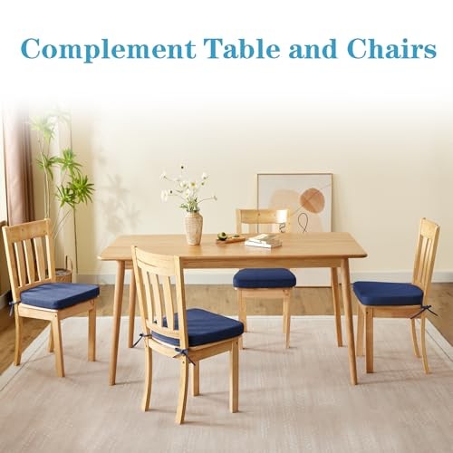 Set of 6 Chair Cushions for Dining Chairs – Non-Slip – Navy Blue – 6 Pack