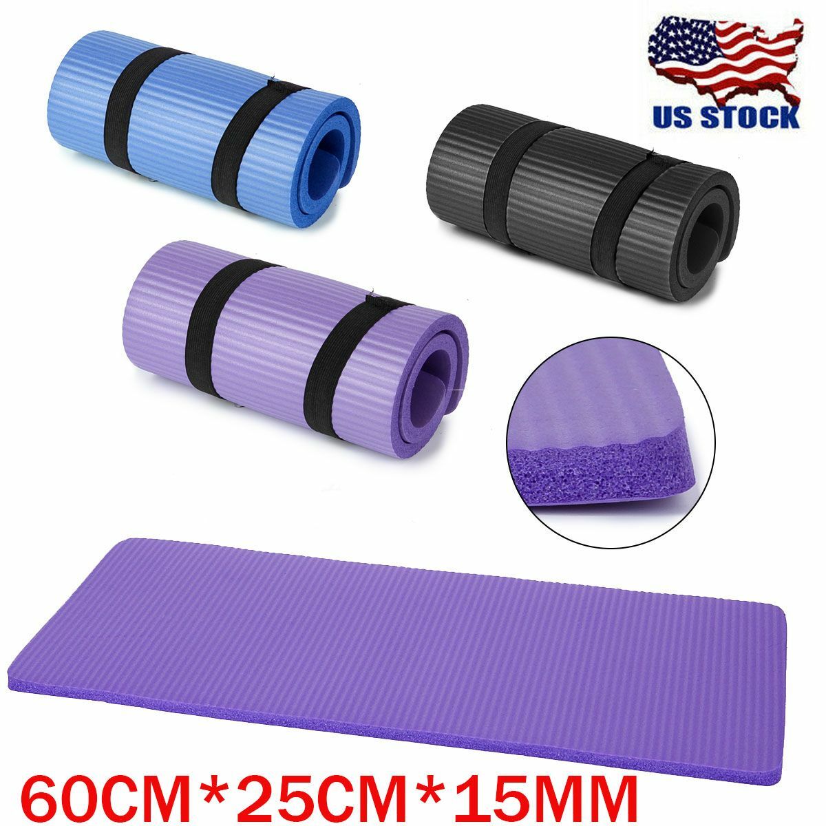 Yoga Mats 0.59 inch (15mm) Thick Exercise Gym Mat Non Slip With Carry Straps US