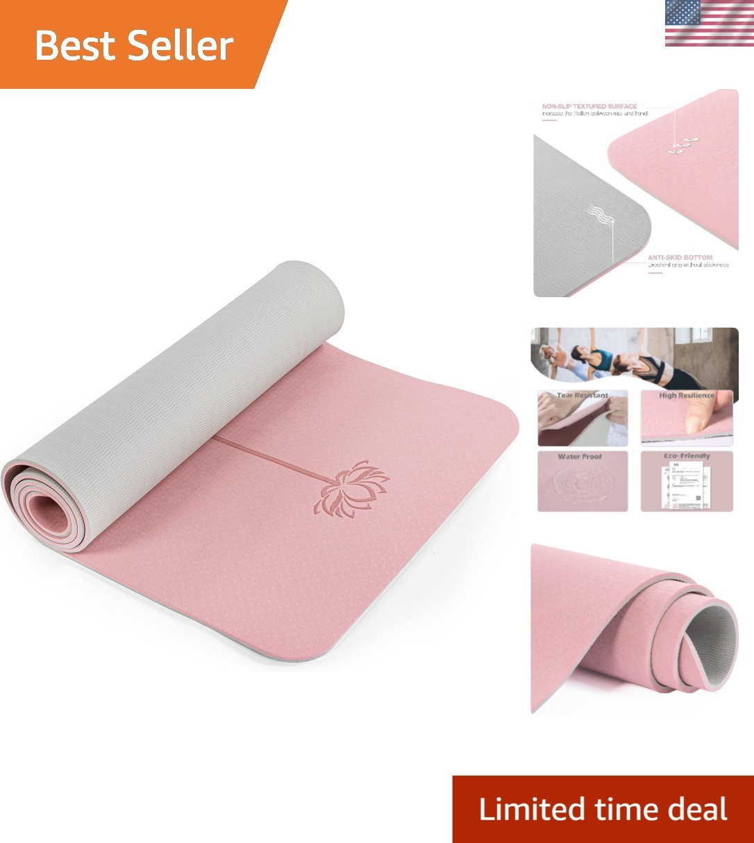 Lightweight 1/4 Inch Yoga Mat with Storage Bag – Ideal for Home Workouts