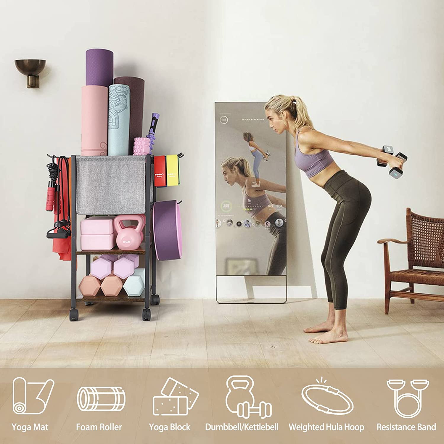 Yoga Mat Storage Rack – Home Gym Organizer for Dumbbells, Kettlebells, and Gym A