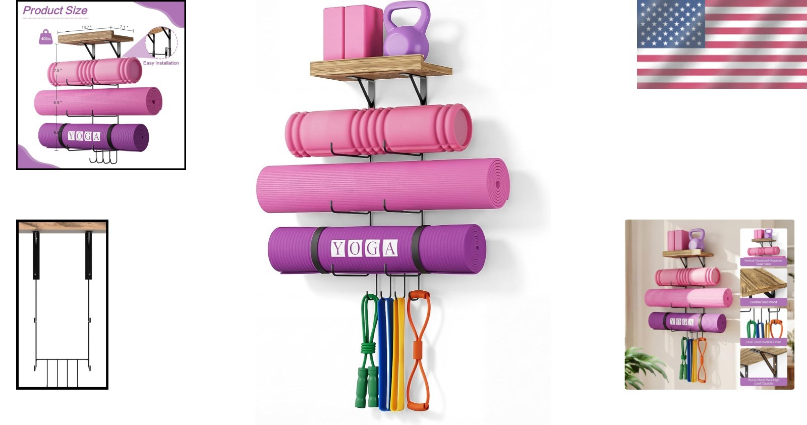 Wall Mount Yoga Mat Storage & Home Gym Organizer