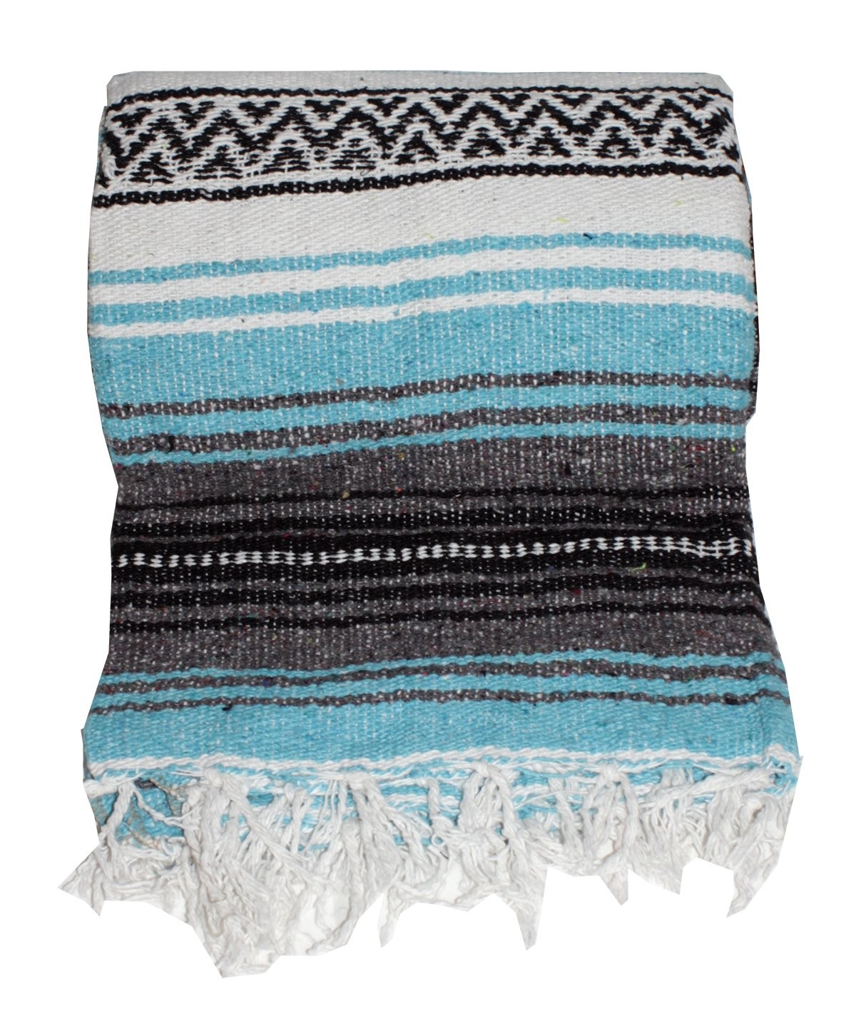 Authentic Mexican Yoga Falsa Blanket Turquoise Heavy Thick Handwoven Throw