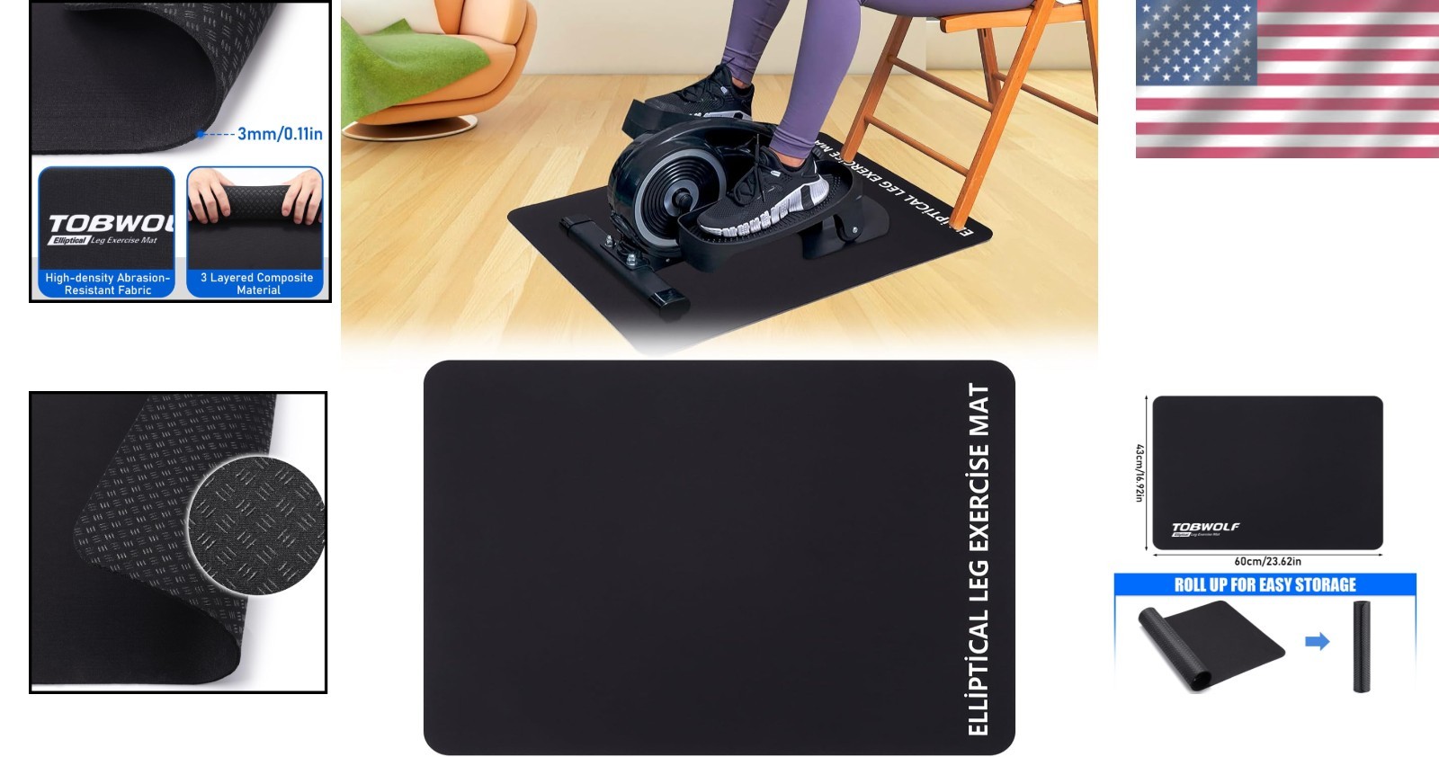 Elliptical Machine Non-Slip Mat – Protects Floors, Compact Size 23.6″ x 17″