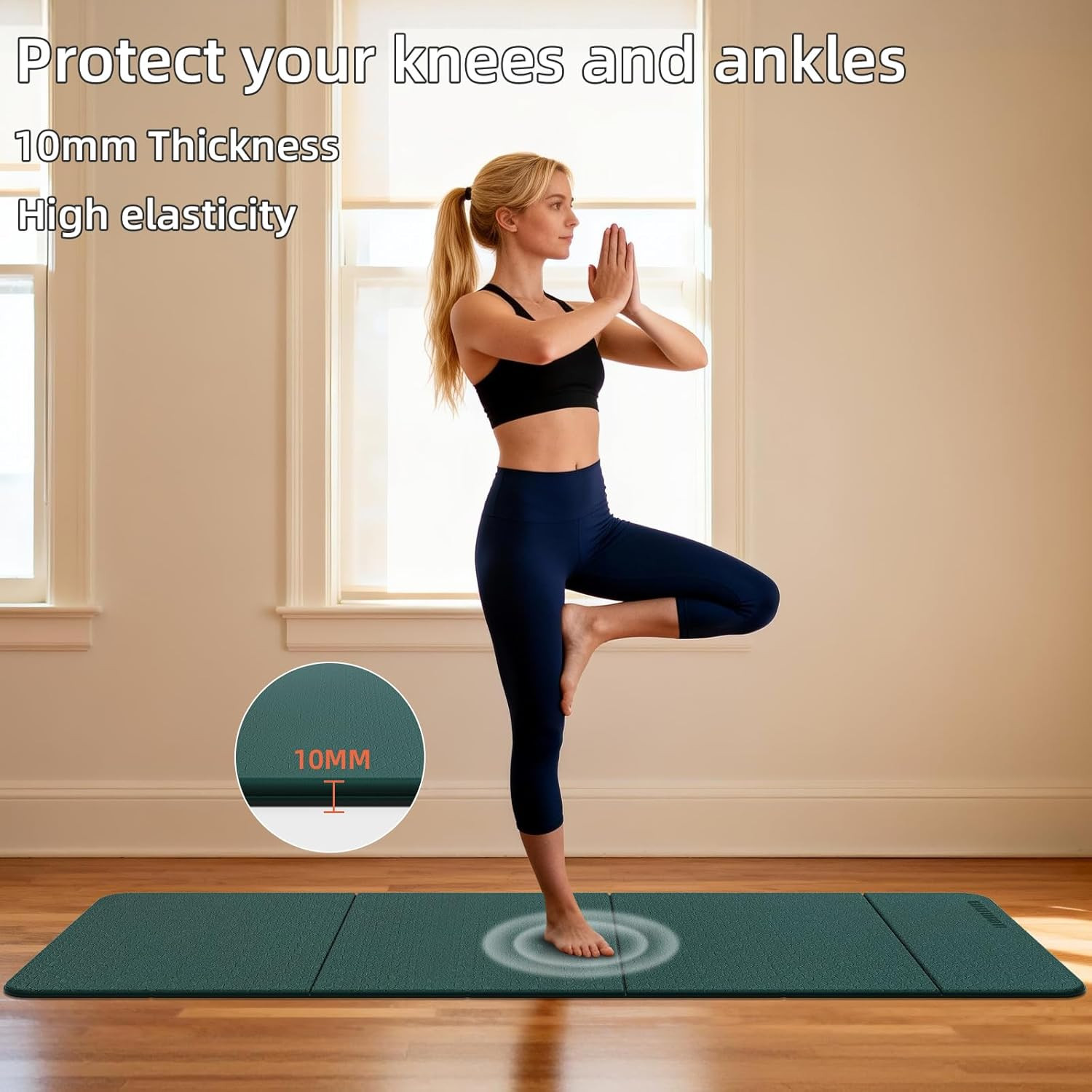Extra Large 10mm Foldable Yoga Mat – Non-Slip TPE for Home & Travel (Blue)