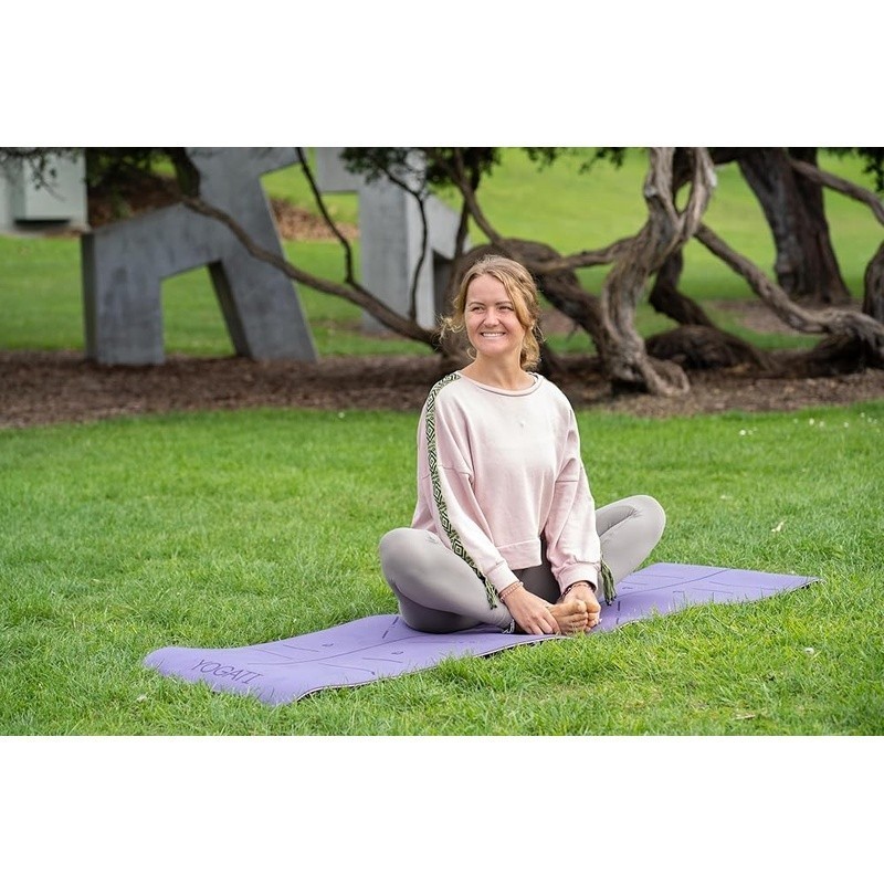 Non-Slip Yoga Mat W/ Alignment Lines TPE Dual Surface Fitness Pilates Training