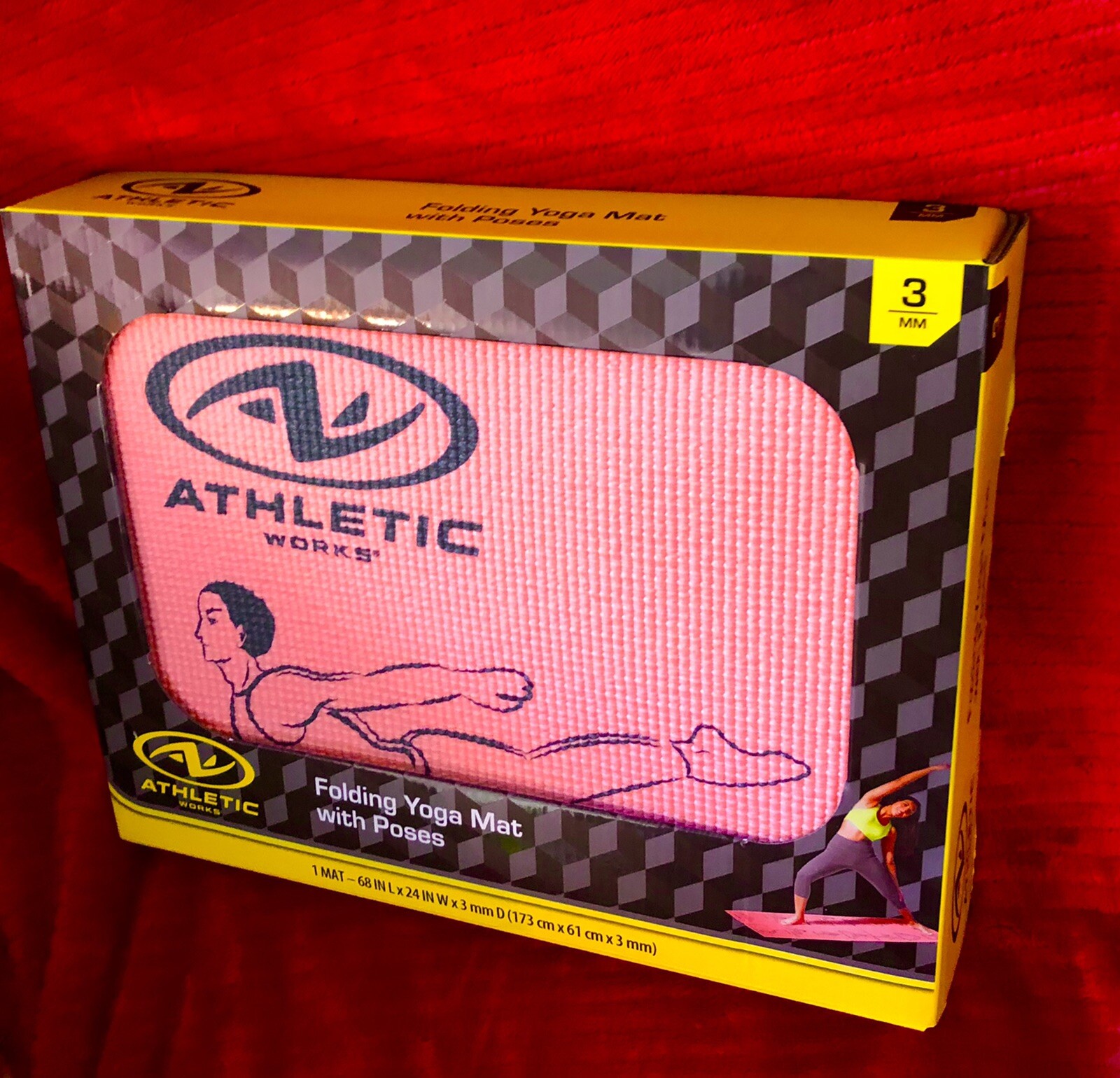 Folding Yoga Mat W/ Poses Pink Home Workout Fitness Gym Training 24”x68”x3mm NEW