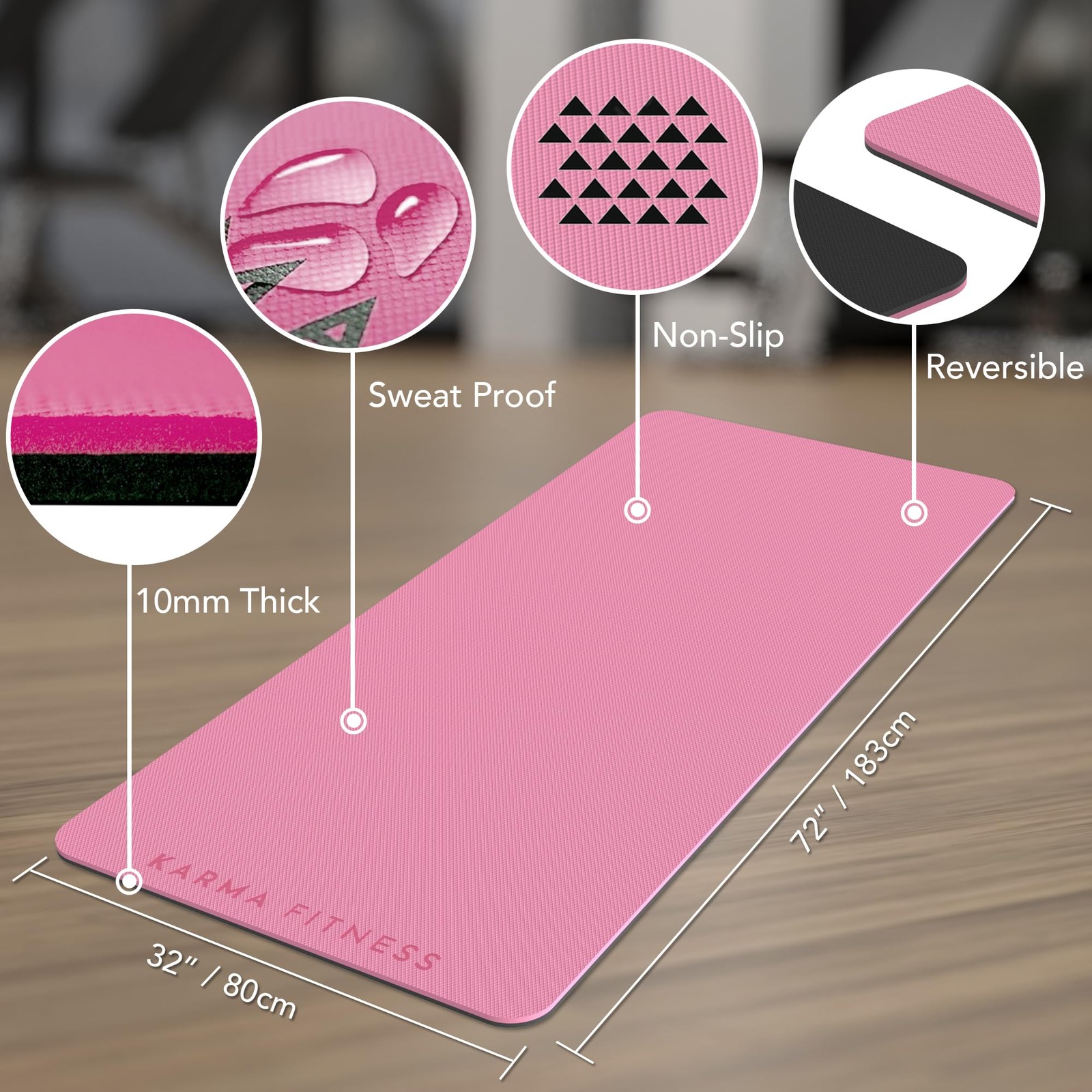 Large Exercise Mat – Extra Thick 10mm Workout Mat (72″x32″) – Non-Slip TPE Yo…