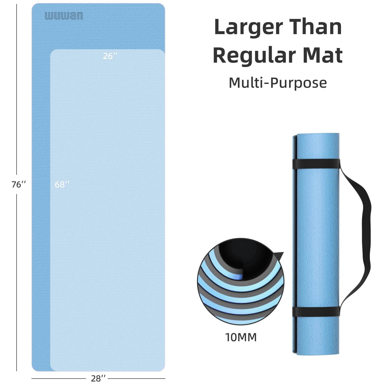 Extra Long Yoga Mat for Tall Men & Women, 10mm Thick 76x28in Non Slip TPE Exe…