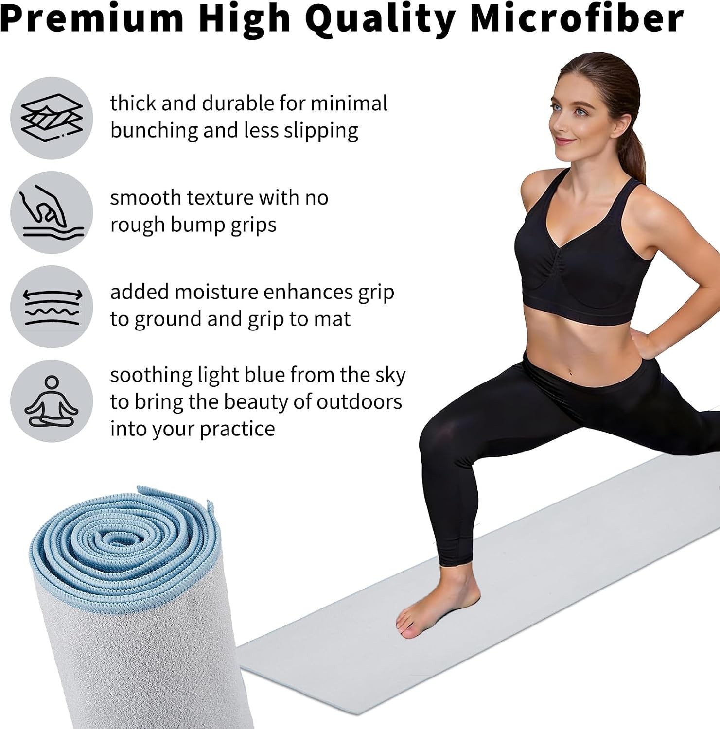 Microfiber Yoga Towel, Non-Skid Sweat Absorbing Mat Protector, Fast Drying