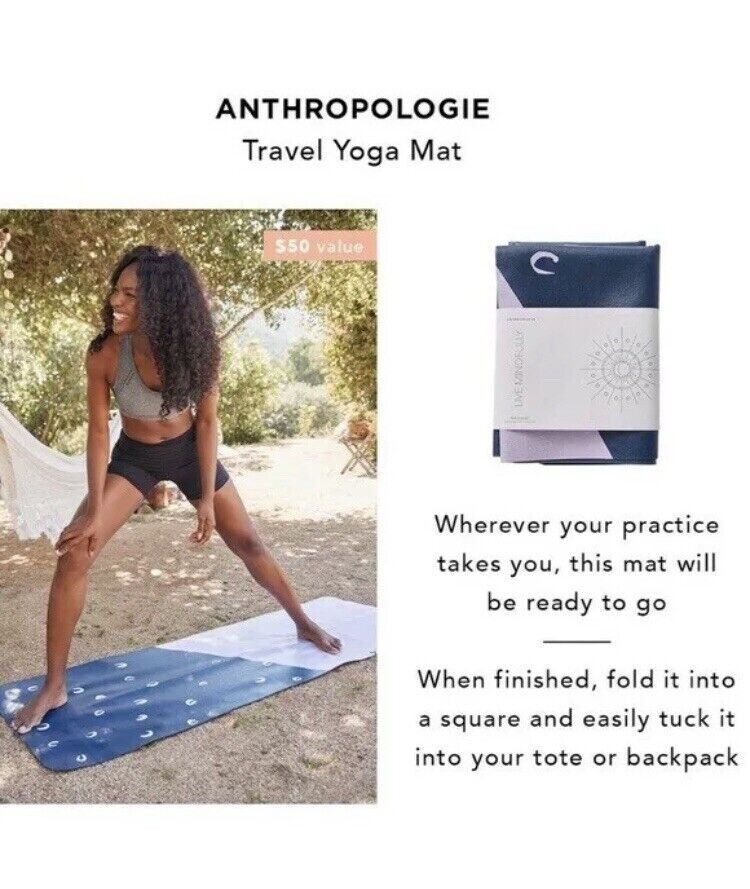 ANTHROPOLOGIE LIVE MINDFULLY TRAVEL YOGA MAT PILATES AEROBIC FITNESS 24×68 NEW !
