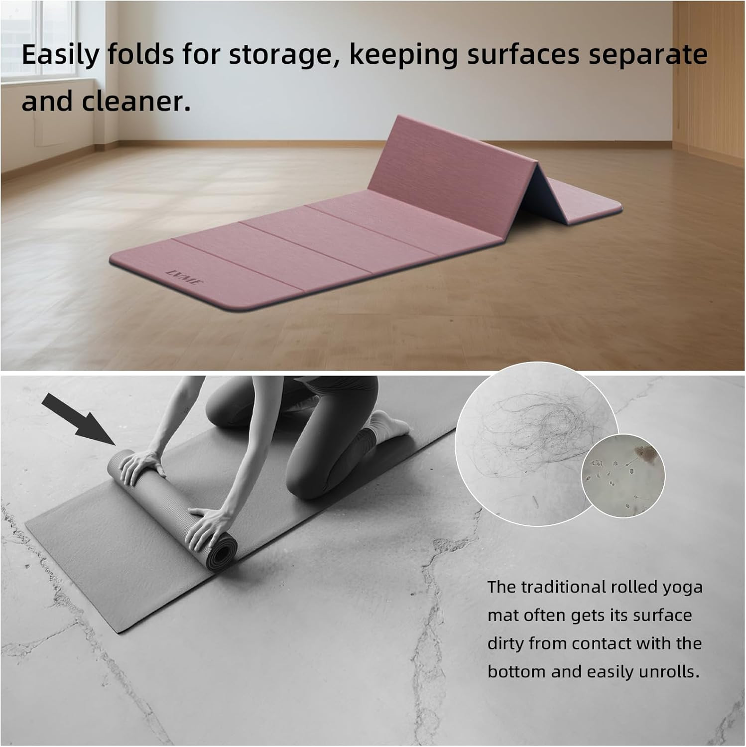 Foldable Non-Slip Yoga Mat 8mm Thick, Travel-Friendly, Eco-Friendly, Odorless
