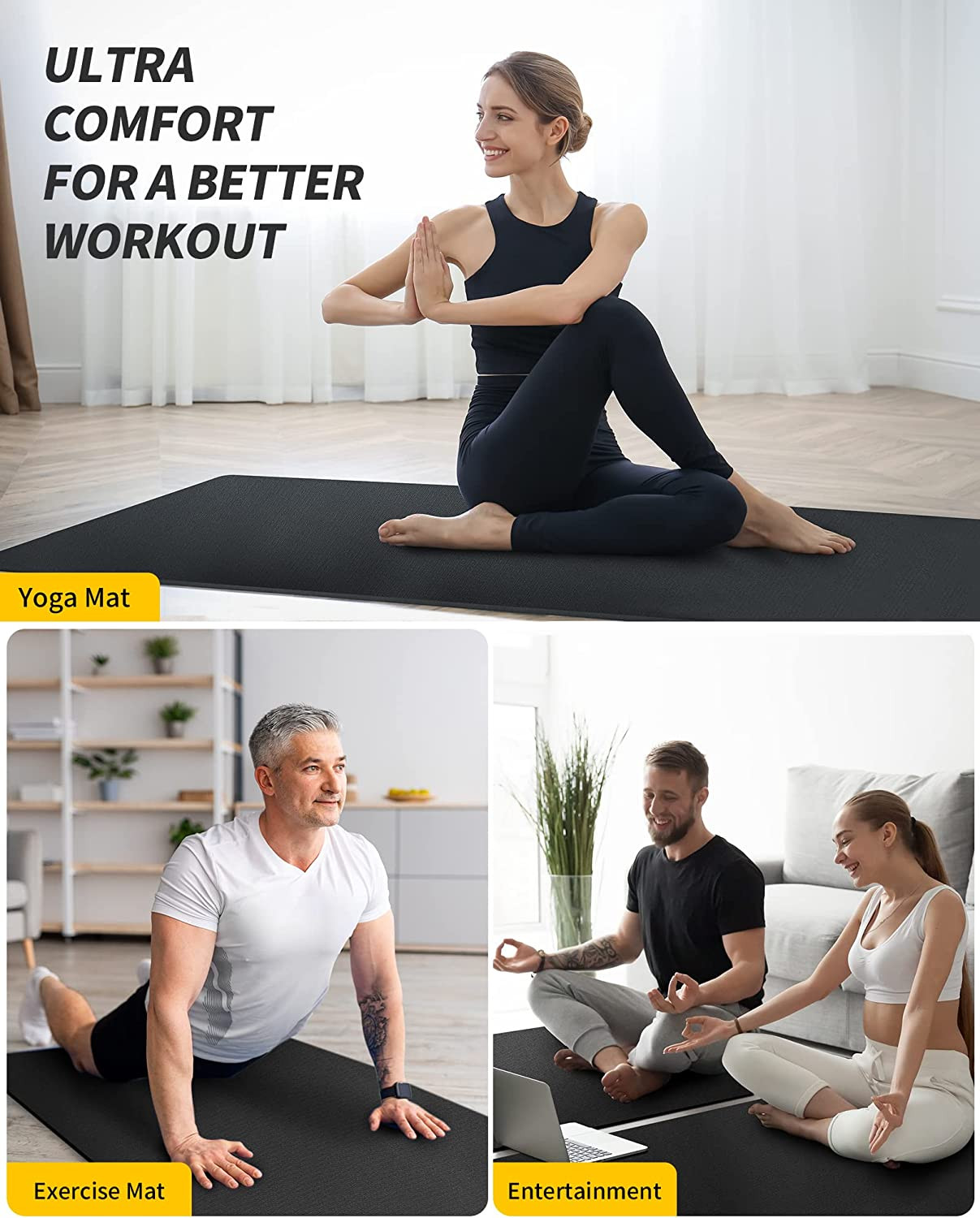 Yoga Mat for Women and Men, Extra Long and Wide Exercise Mat(72″X48″/84″X30″), L