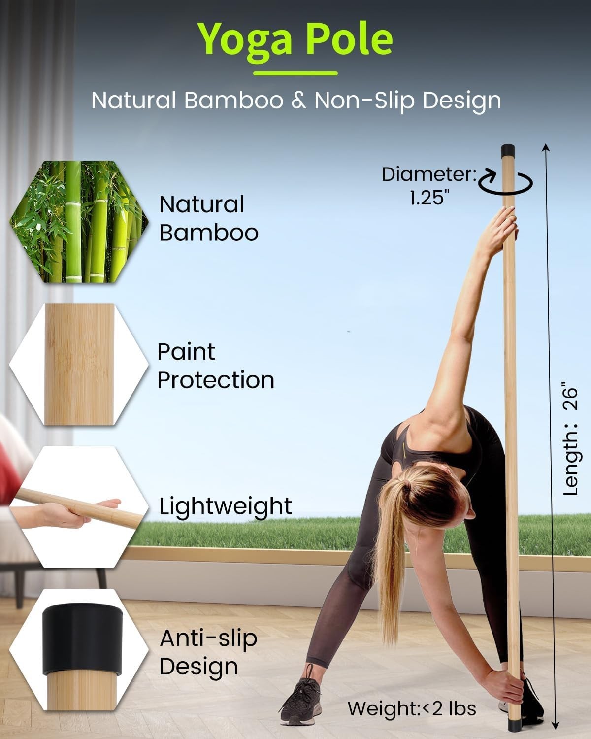 Yoga Stick 58 Inches Exercise Stick for Stretching Mobility Balance Pilates