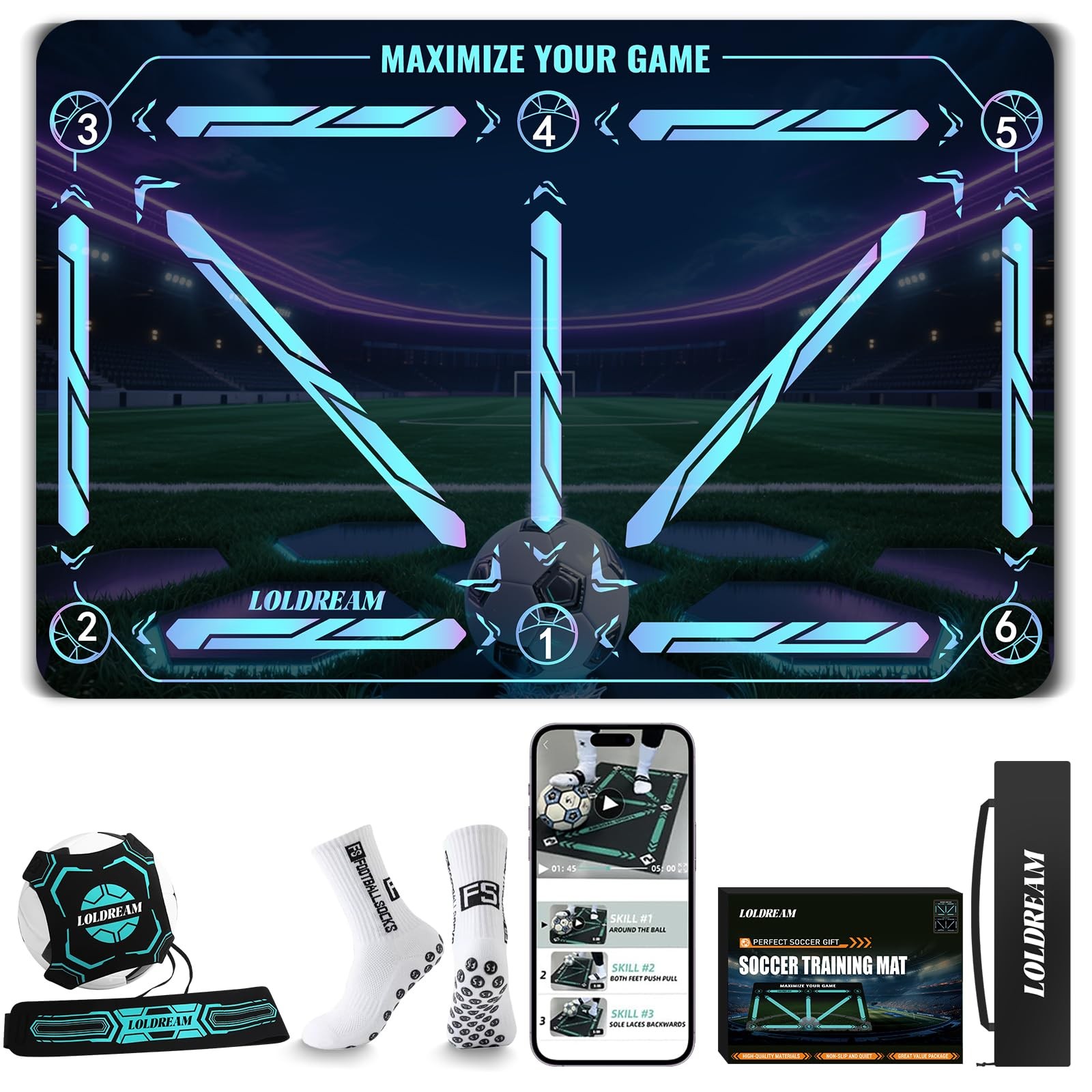 Soccer Training Mat With Technique Video Medium, Tech Style