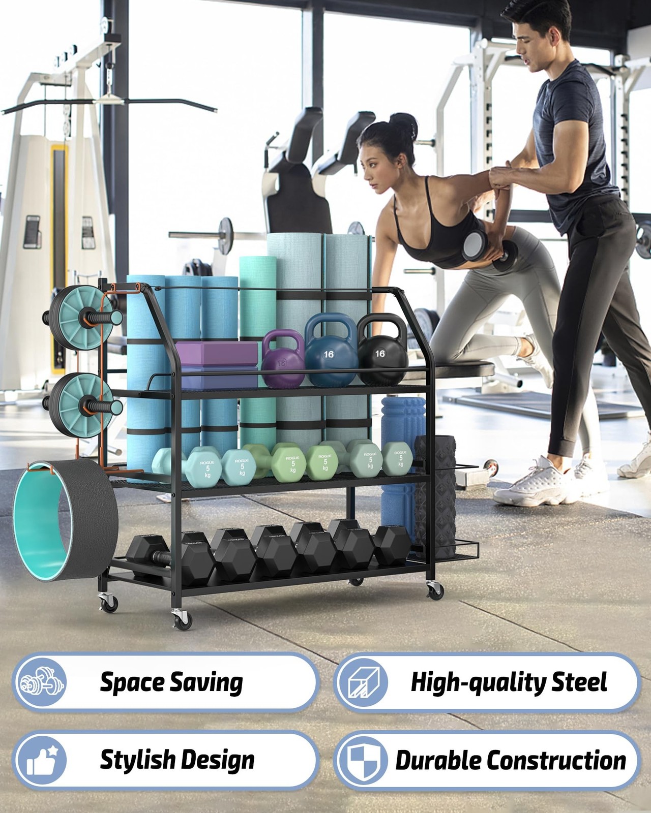Yoga Mat Storage Rack, Home Gym Workout Accessories Organizer, Sporting Goods…