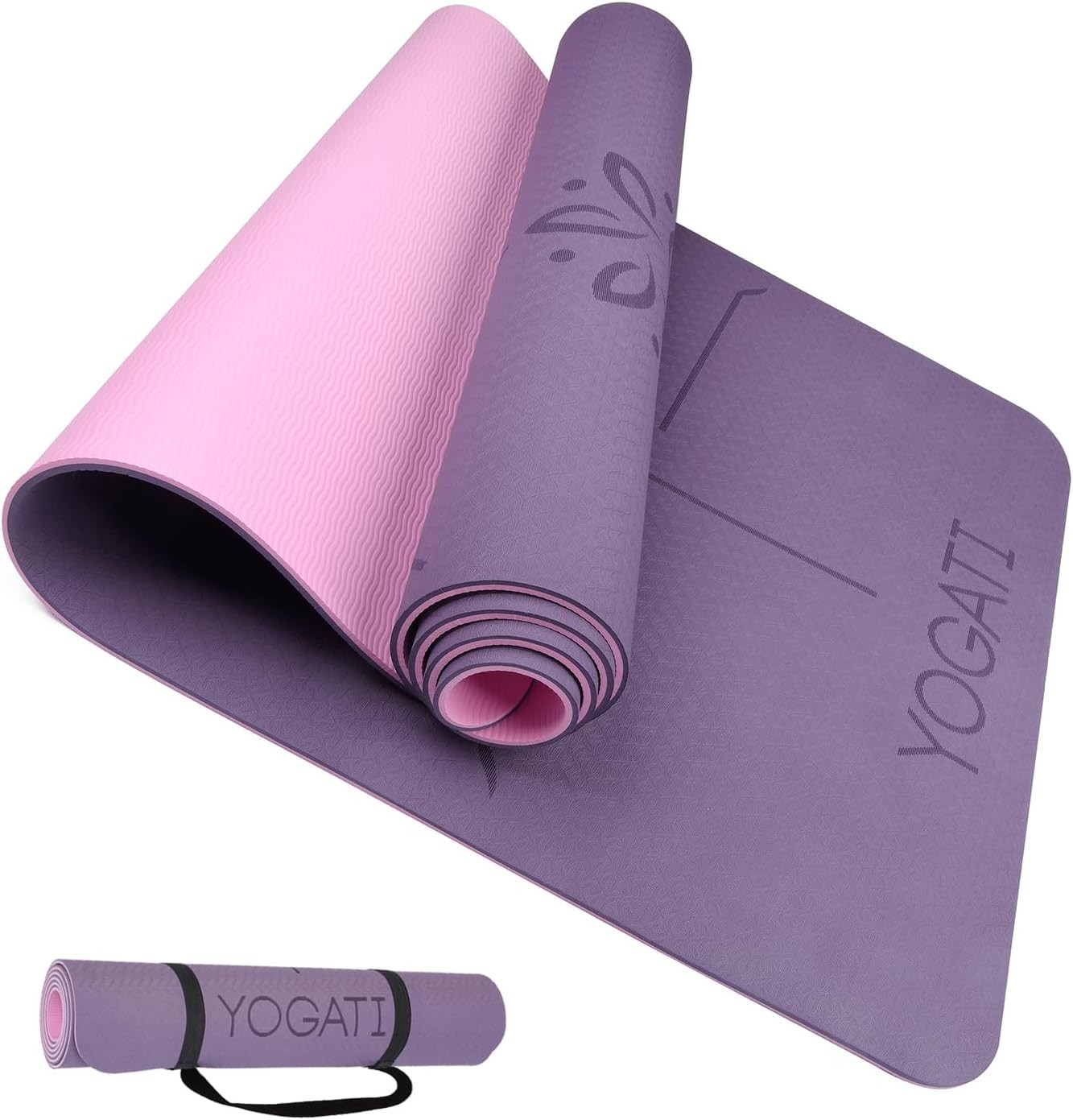 Best Purple Non Slip Yoga Mat 6mm Thick Pilates Exercise Mat with Strap 72×24