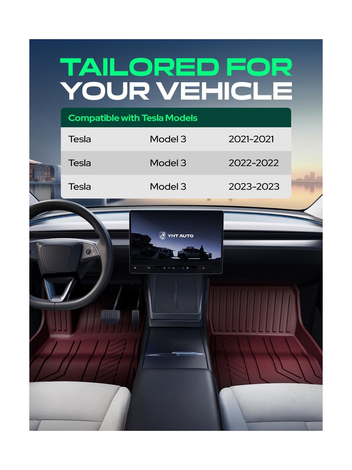 YHTAUTO for Tesla Model 3 2023 2022 2021 Floor Mats, All Weather TPE Car Mats…
