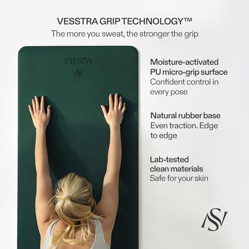 Premium Yoga Mat – Sweat-Activated Non-Slip PU Grip I Natural Rubber Dark Green