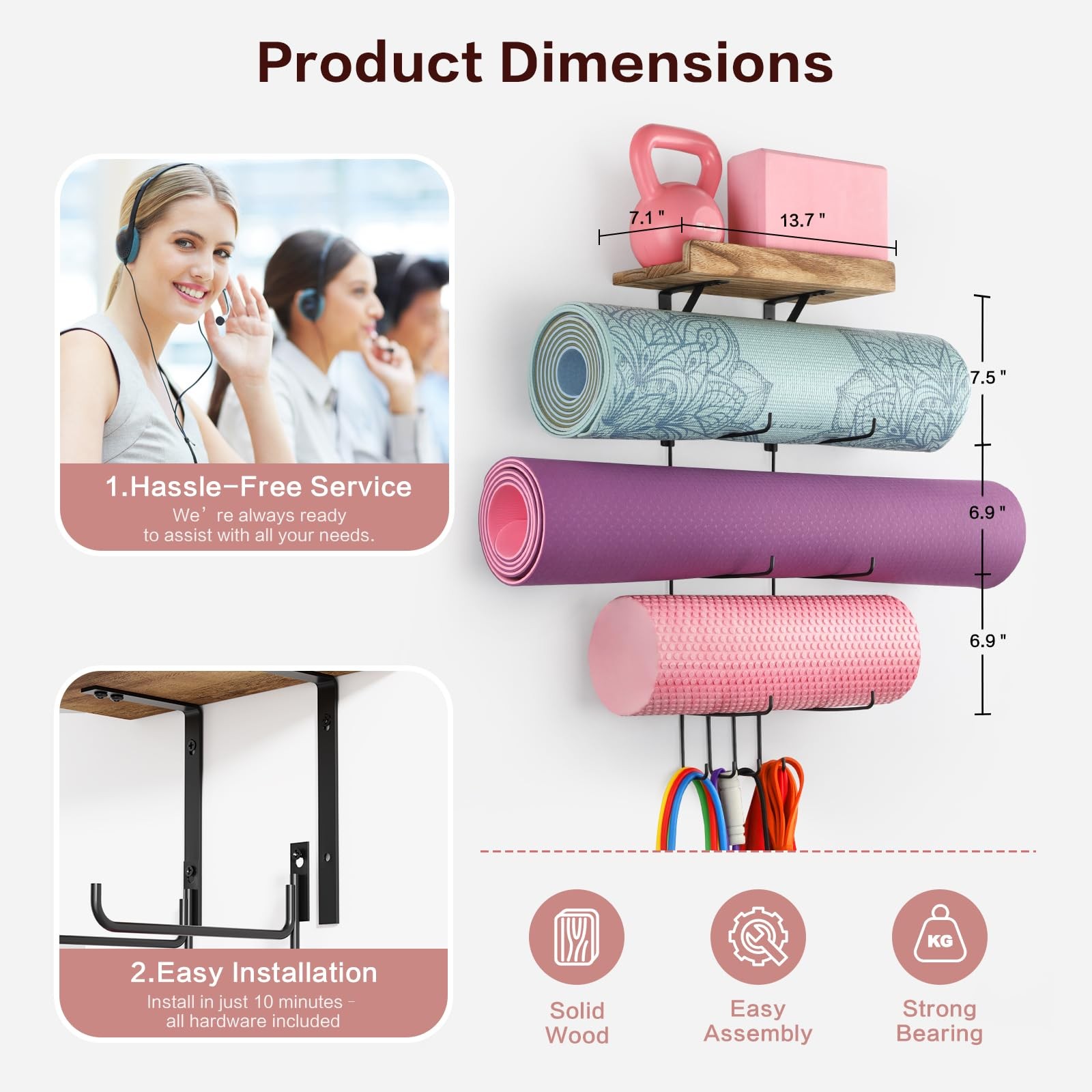 VINAEMO Yoga Mat Holder Accessories Wall Mount Organizer Storage Decor Foam R…