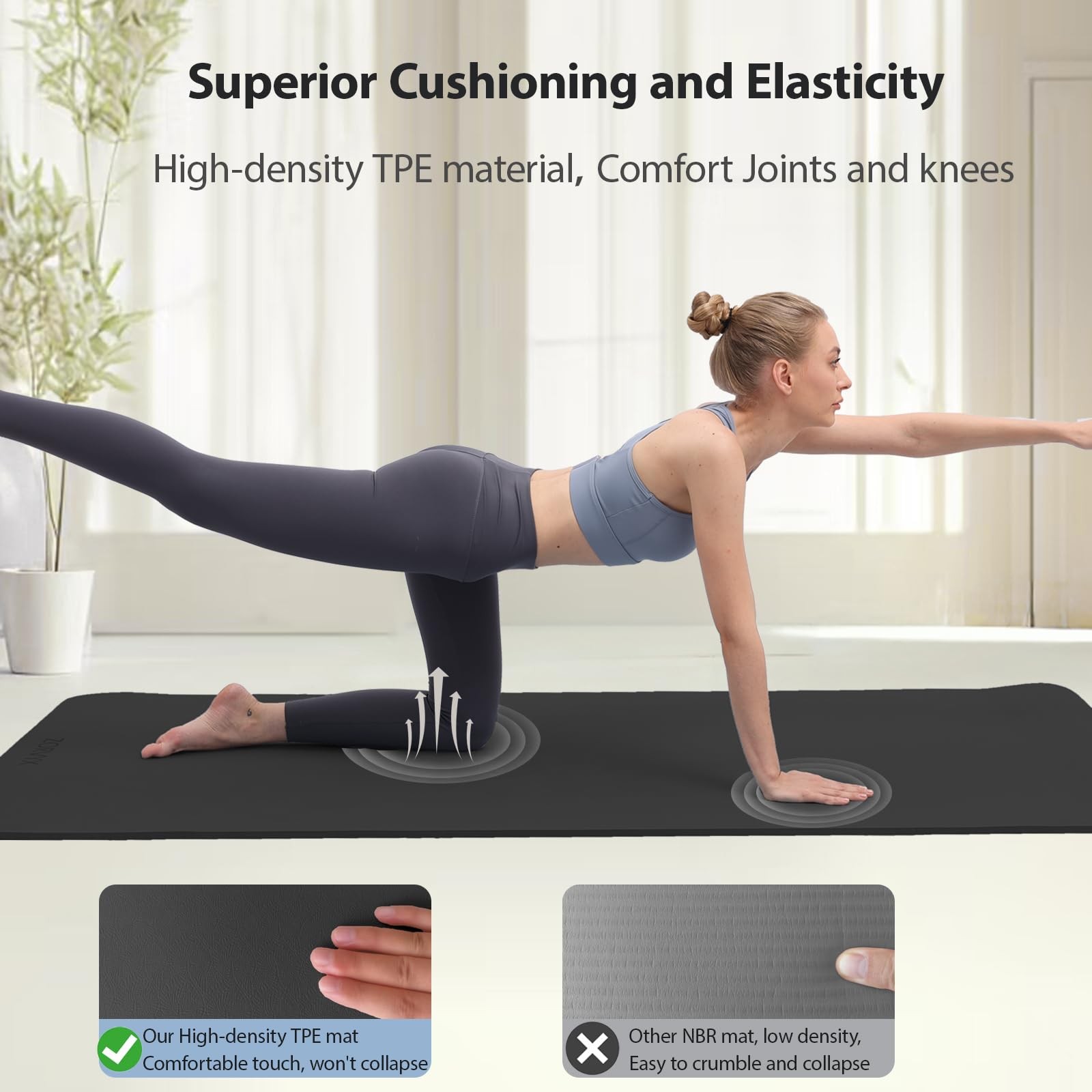 Yoga Mat Thick XXL 200×100cm TPE 10mm Thick Sports Mat Non Slip Comfortable for …