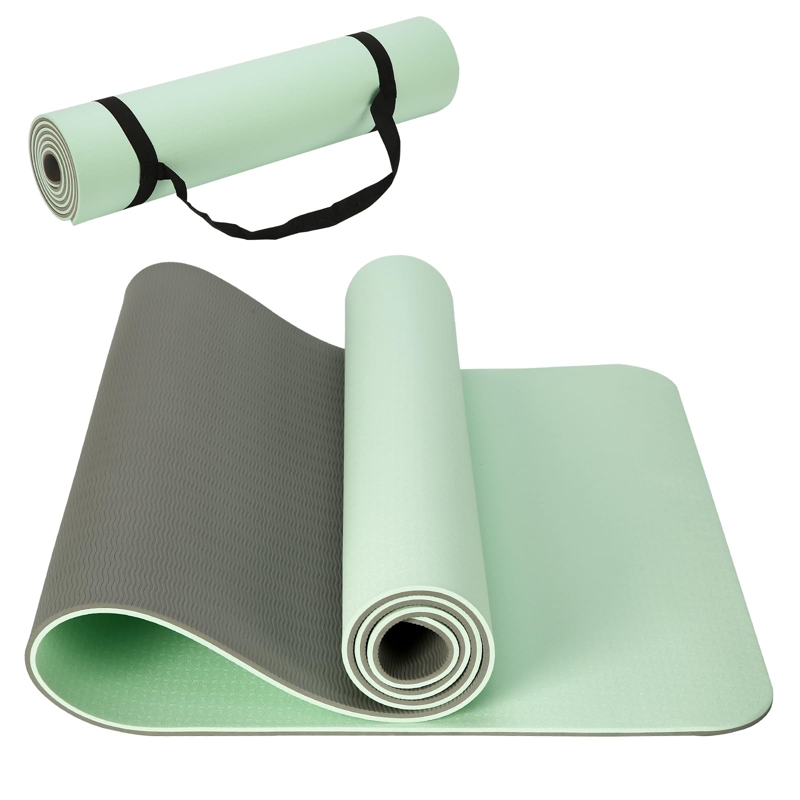 8mm TPE Yoga Mat for Beginners, Thick Non-Slip Cushioned Exercise Mat with Ca…