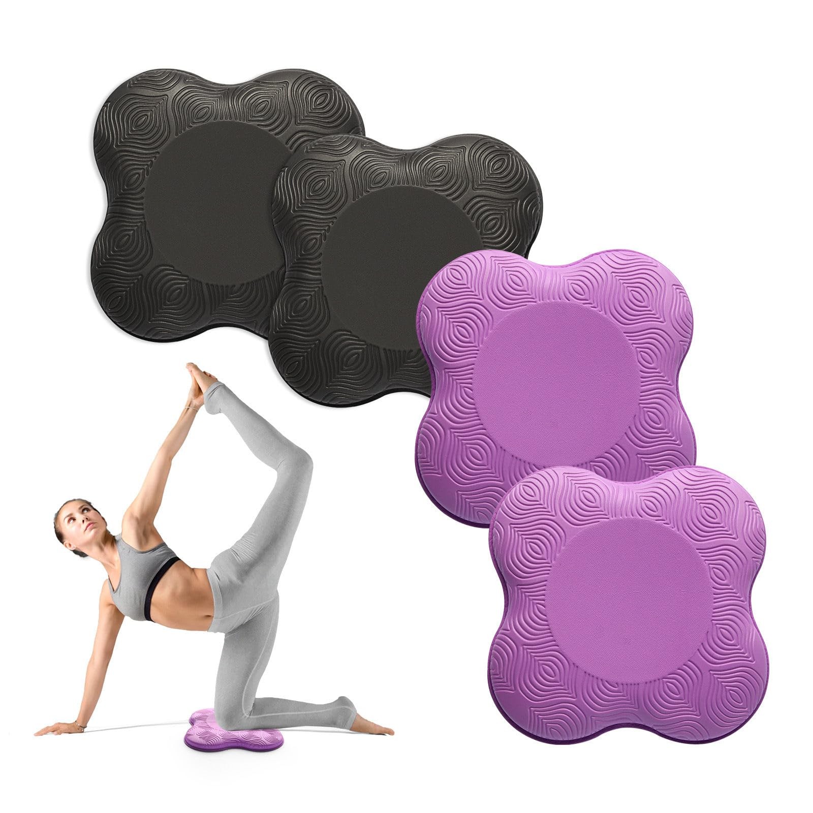 Yoga Knee Pads: Non-Slip Pilates Support for Joint Protection – Black & Purple