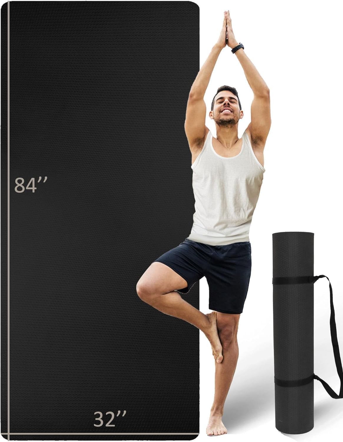 Extra Long & Wide Thick Yoga Mat 84 inches x 32 x 0.28 inches, Black
