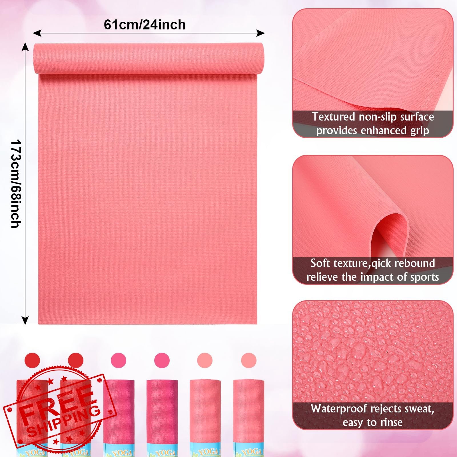 Amylove 12 yoga mats bulk red rose pink 68″