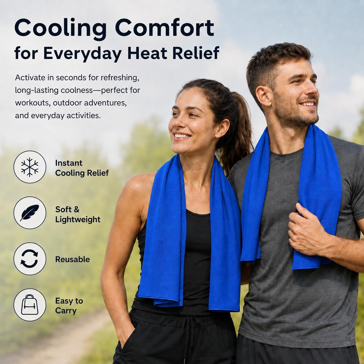Meiyante Cooling Towel for Neck and Face – 43.3″ x 43.3″X15.7″, Navy-blue