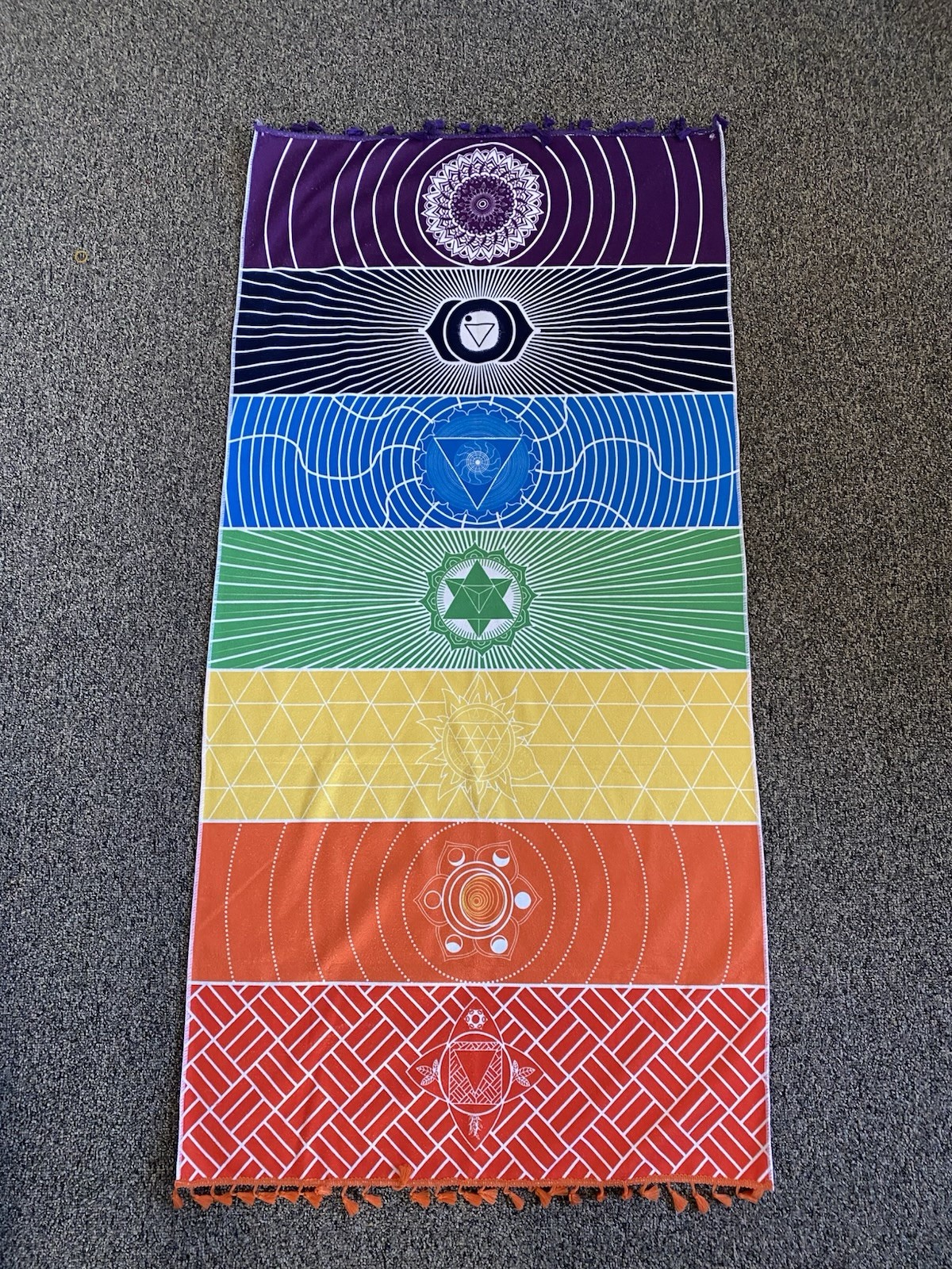 Rainbow Chakra Yoga Towel, 59”x 29.5”