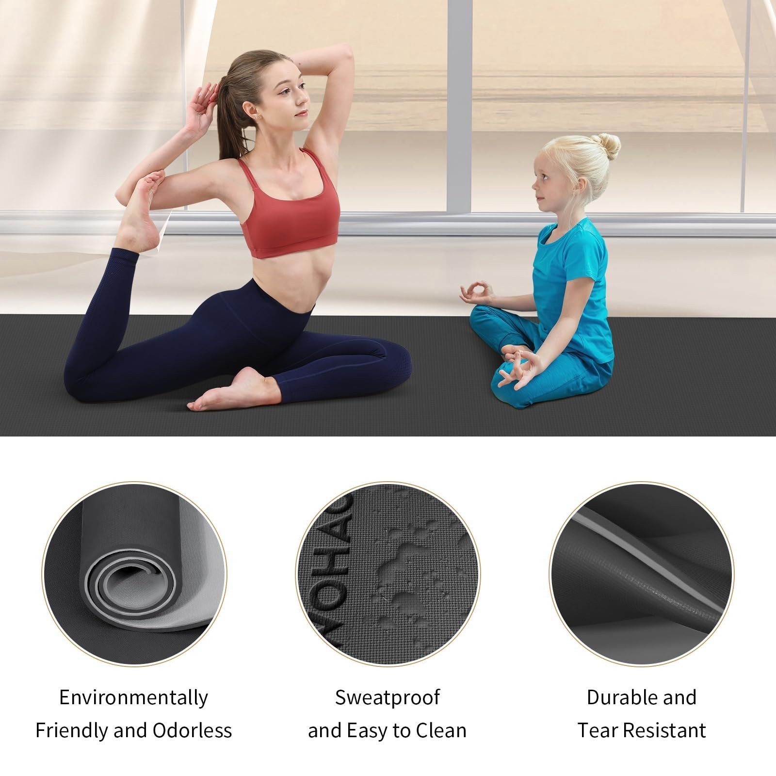 Extra Thick 8mm Non-Slip Yoga Mat 72″x28″ Reversible Dual Color with Carrying St