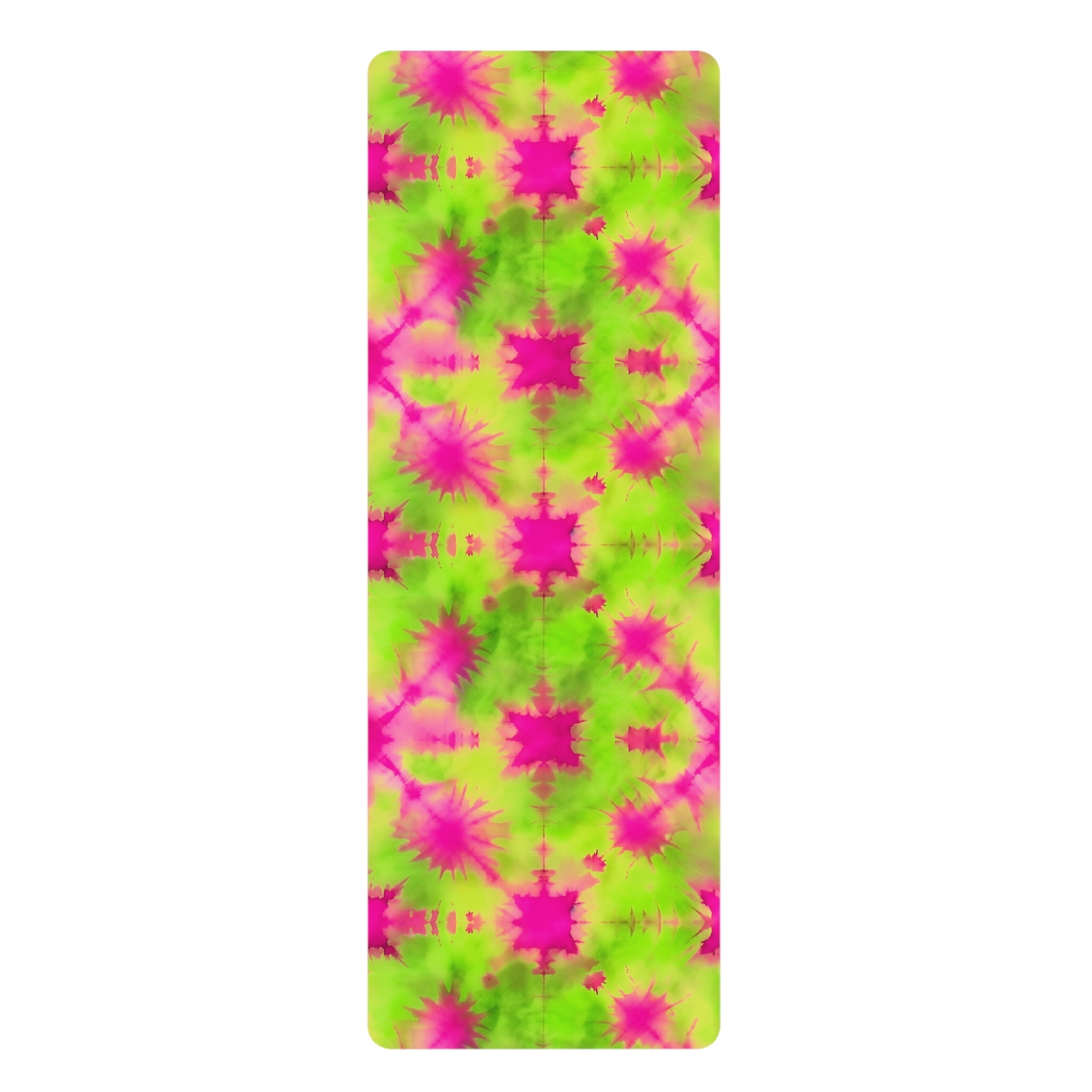 Premium Rubber Yoga Mat with Neon Green Pink Tie-Dye | Non-Slip & Lightweight