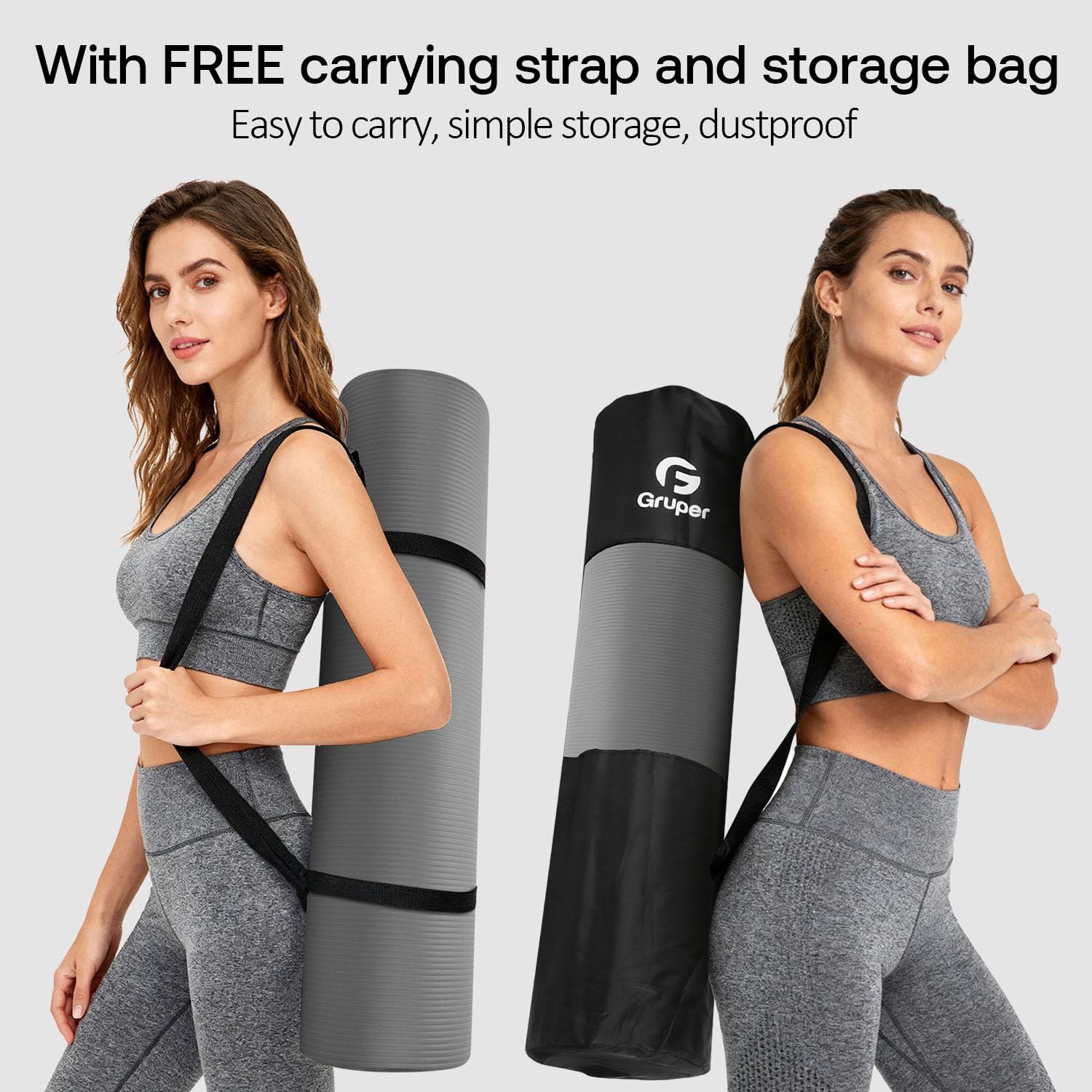 Gruper Thick Yoga Mat Non Slip, Large Size 72″ L x 72 x 32 x 0.6 inches, Grey