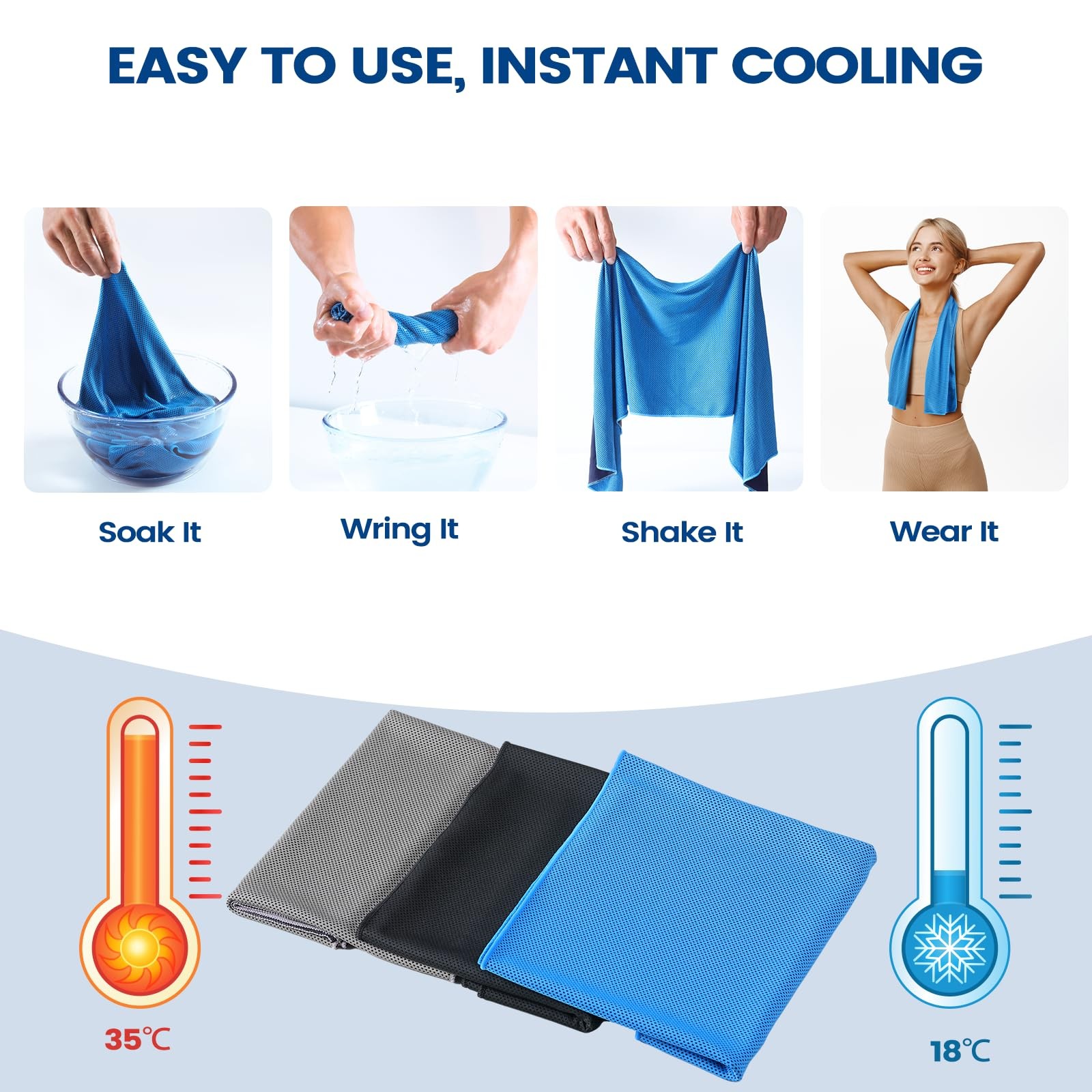 Clothirily Cooling Towels (40″x12″), One Size, 2 Black/2 Dark Grey/2 Blue