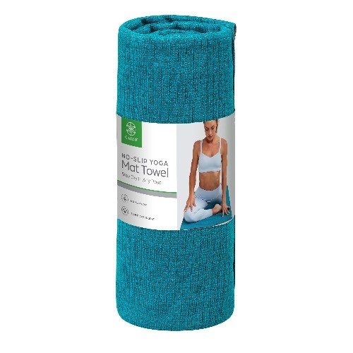 Gaiam No-Slip Yoga/Pilates Mat Towel, Teal and Grey