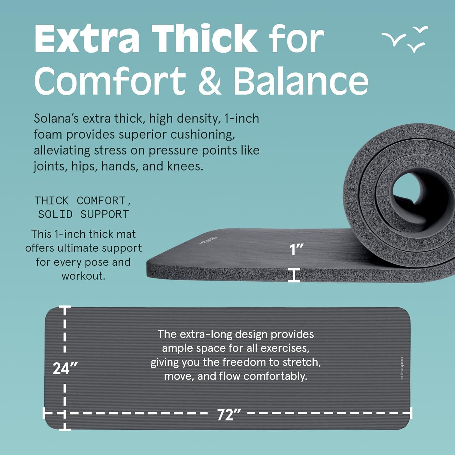 Solana Yoga Mat 1″ Thick W/Nylon Strap for Men & Women – Non Slip Exercise Mat f