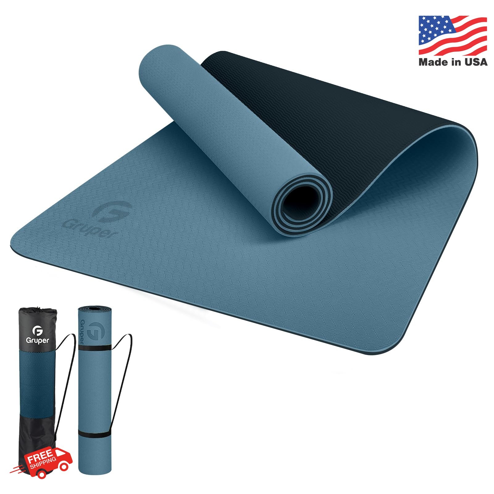 Gruper Yoga Mat Non Slip, Eco Friendly Fitness Exercise Mat with Carrying Strap,