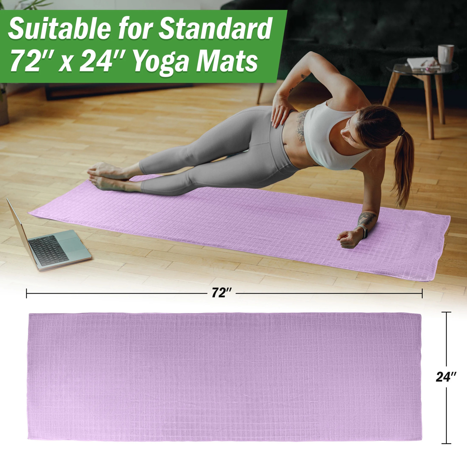 Yoga Towel Set 72×24 Hot Yoga Pilates Exercise Mat Cover Sweat Absorbent
