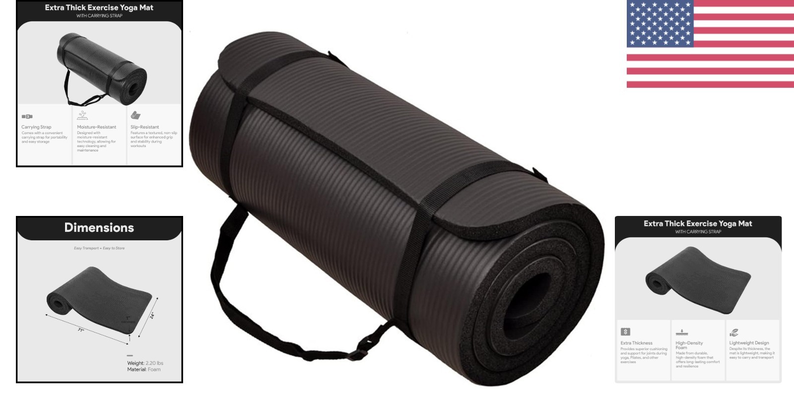 Extra Thick Yoga Mat 71″x24″ Anti-Tear Foam with Carrying Strap for Exercises