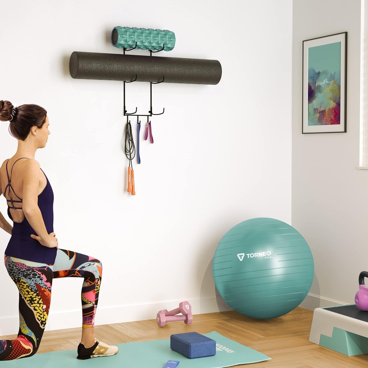 Guru Yoga Mat Holder Wall Mount with 3 Hooks for Hanging Yoga Strap, Resistan…