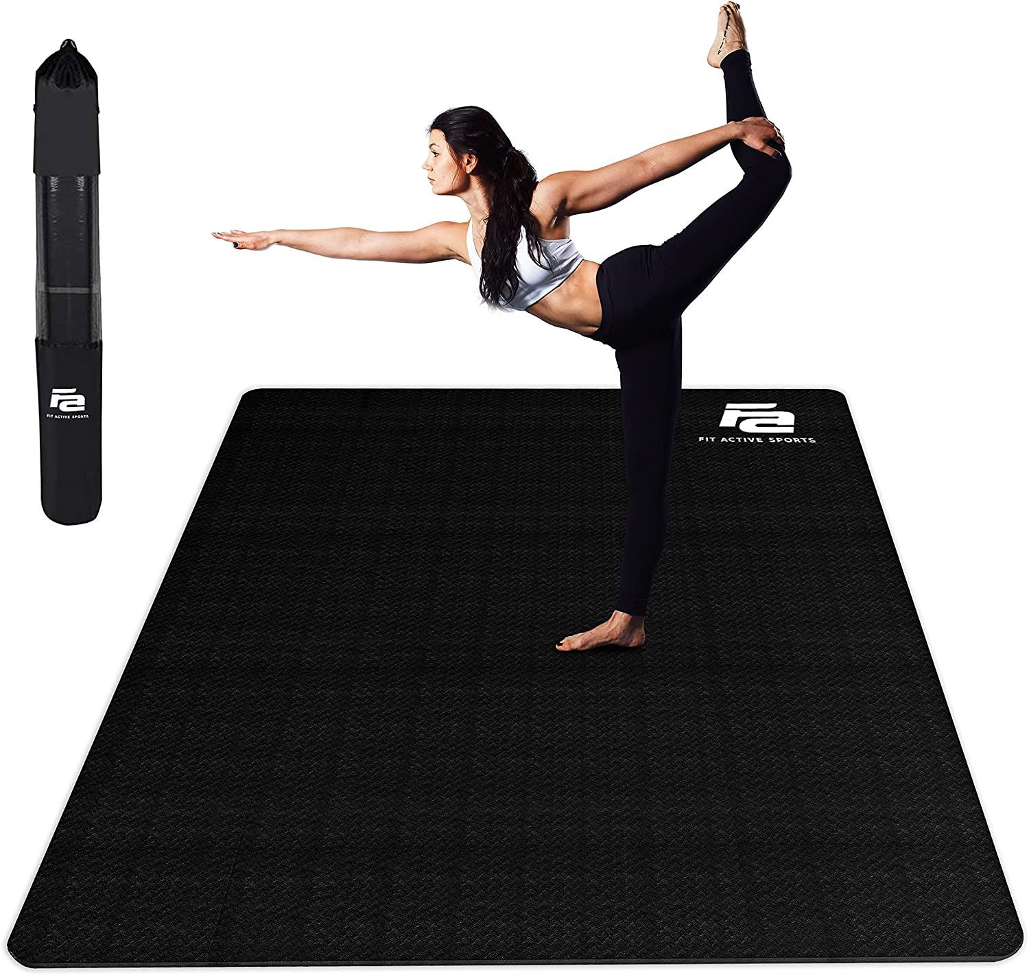 Fit Active Sports Large Exercise Mat 6′ x 4′ x 8mm | Thick Non-Slip Black